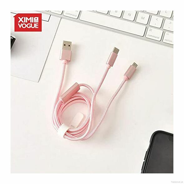 Pink Data Cable ( 2 in 1 ) Type-C & Micro, Data Cables - Trademart.pk
