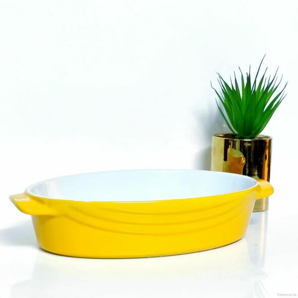 Ceramic Serving And Baking Dish - Oval - Yellow, Serving Dish - Trademart.pk