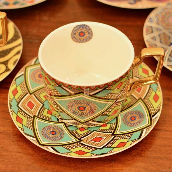 Geometric Pattern Moroccan Style Coffee Cup With Saucer, Mugs - Trademart.pk