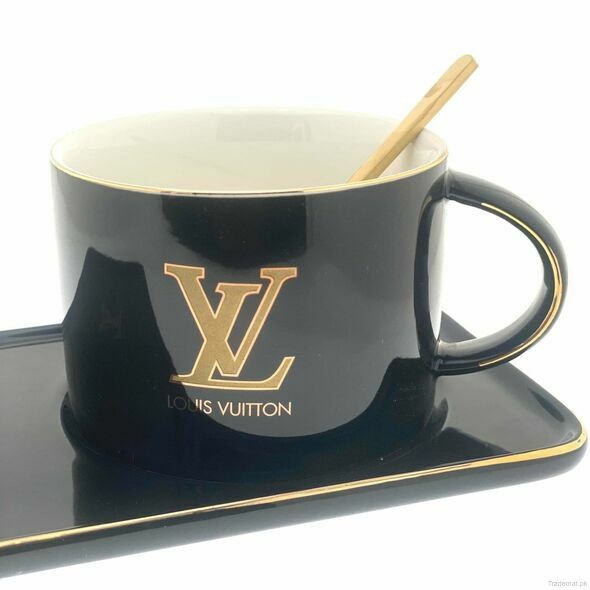 "Louis Vuitton" Mug With Serving Dish And Spoon - Black, Mugs - Trademart.pk