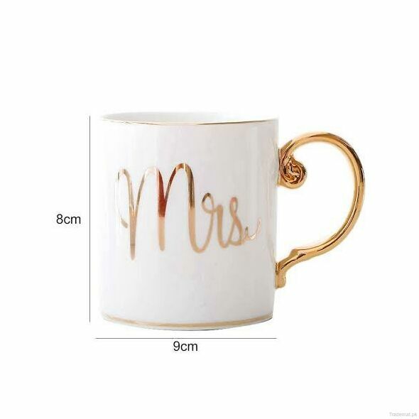 Mr. & Mrs. Couple Mugs (White & Gold), Mugs - Trademart.pk