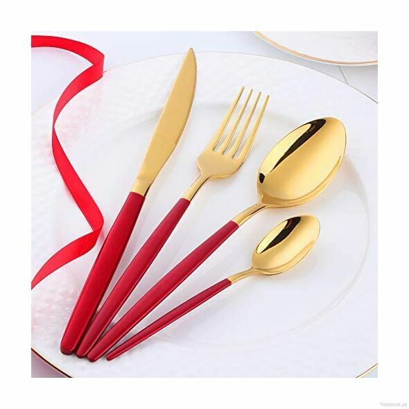Red & Gold Stainless Steel Gold Cutlery Set - 24 Pcs | Kitchenware Cutlery Set, Cutlery Sets - Trademart.pk