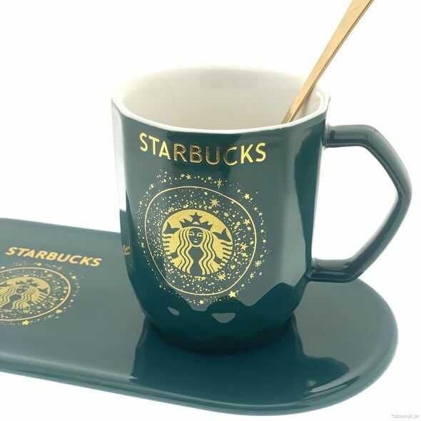 "Starbucks" Mug With Serving Dish And Spoon - Green, Mugs - Trademart.pk