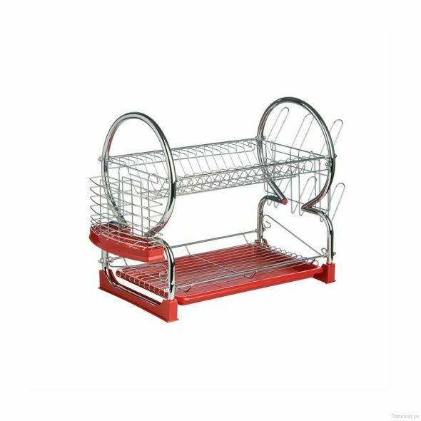 2 Tier Dish Drainer With Red Plastic Tray, Dishracks - Trademart.pk