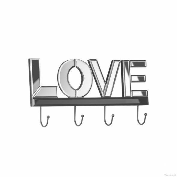 "Love" Mirrored 4 Hook Wall Hanger, Cloth Hangers - Trademart.pk