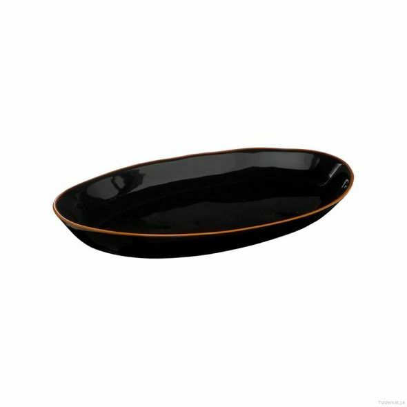 Calisto Black Glazed Terracotta Oval Platter, Serving Platters - Trademart.pk