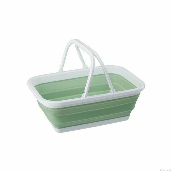 Collapsible Green White Basket With Handles, Laundry Baskets - Trademart.pk