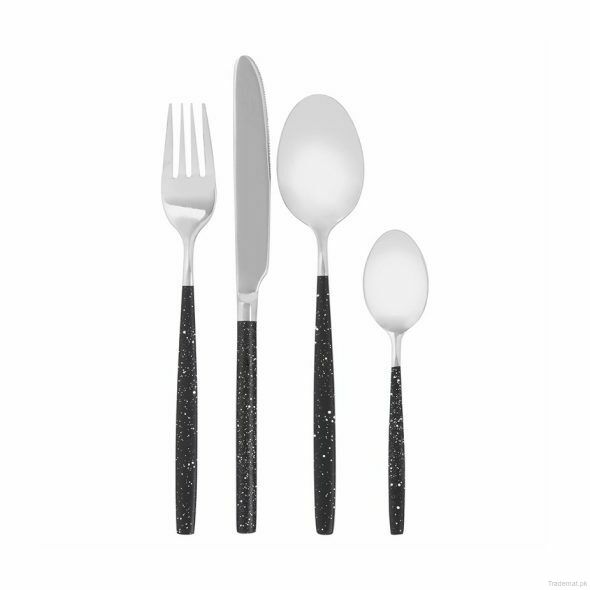 Avie 16 Pc Black And Silver Cutlery Set, Cutlery Sets - Trademart.pk