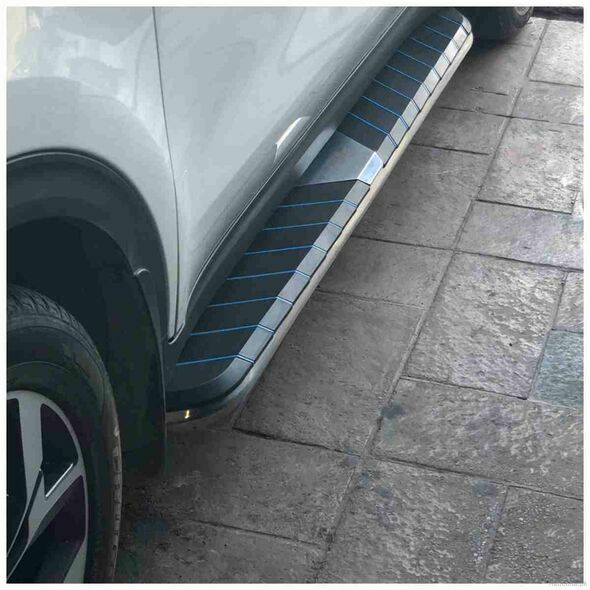 Side Steps Running Boards Nerf Bars Aluminum Rails Black with Blue Lines Version 4 for KIA Sportage 2019 to 2020, Running Board - Side Step - Trademart.pk