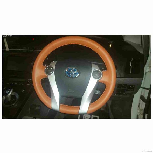 Hand Made Camel Color Steering Stitched in Japanese Leather, Steering Wheel Covers - Trademart.pk