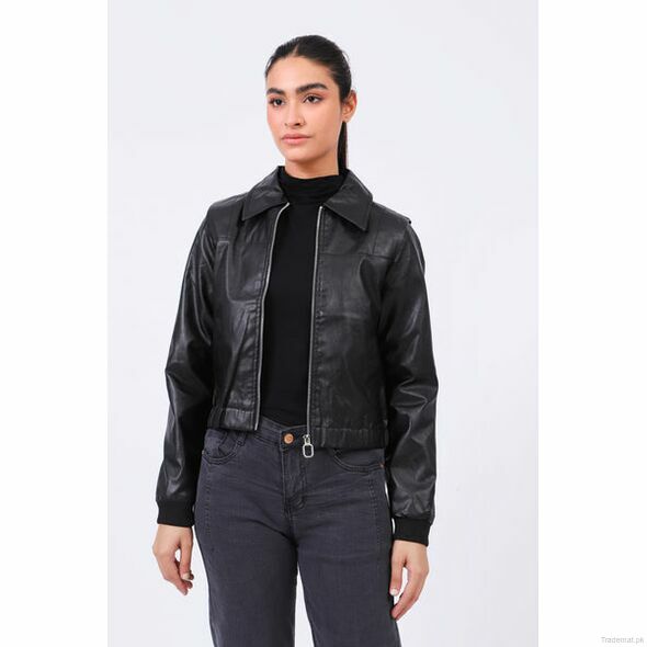 Cropped Leather Jacket, Women Jackets - Trademart.pk