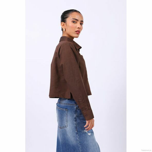 Cropped Shirt with Oversized Pockets, Womens Shirts - Trademart.pk