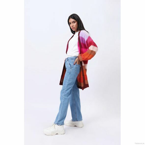 Oversized Mulit-Colored Cardigan, Women Cardigan - Trademart.pk