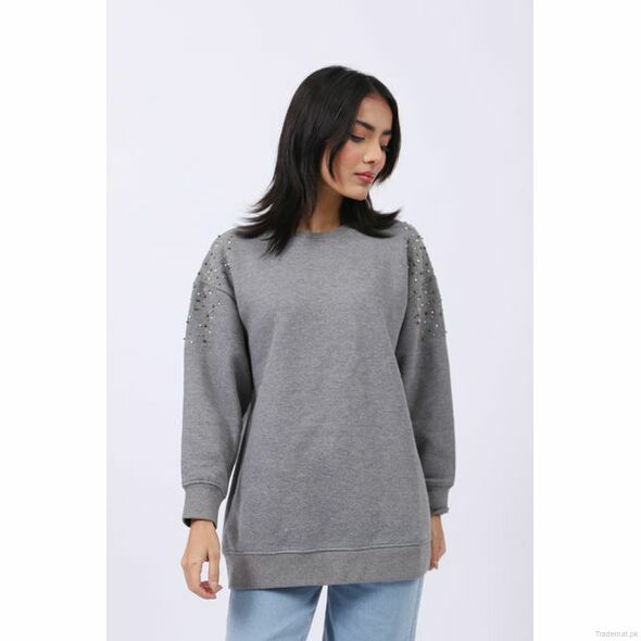 Upper with Pearl Detail, Women Sweatshirt - Trademart.pk