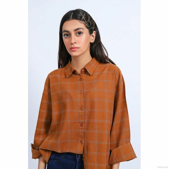 Brown Checkered Shirt, Womens Shirts - Trademart.pk