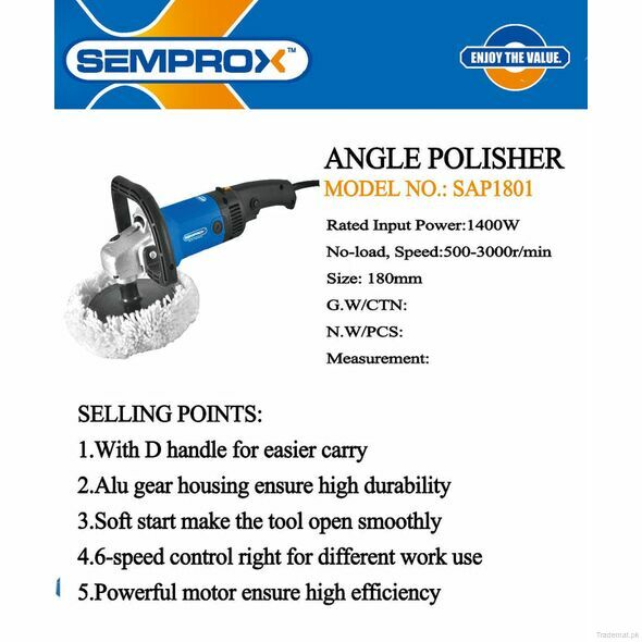 Semprox 180mm Angle Grinder 1400w Polisher, Angle Grinders - Trademart.pk
