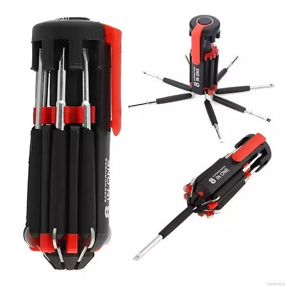 Compact 8 In 1 Multi Screwdriver Tool Set With 6 LED Torch, Screwdrivers - Trademart.pk